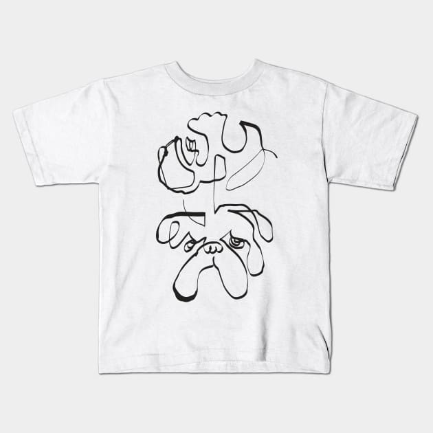 Abstract Line English Bulldog Kids T-Shirt by huebucket